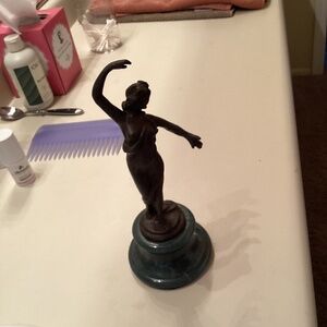 Vintage Art Nouveau Bronze  Woman Figure on Green Marble Base